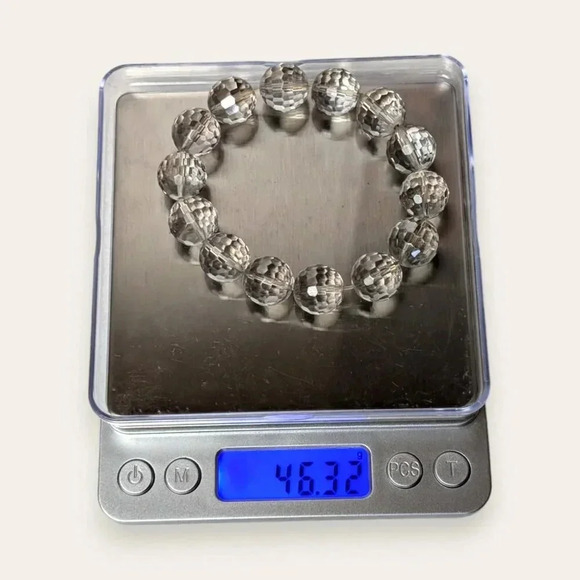 (2/$20) Faceted Clear Glass Ball Stretch Bracelet - Picture 4 of 4